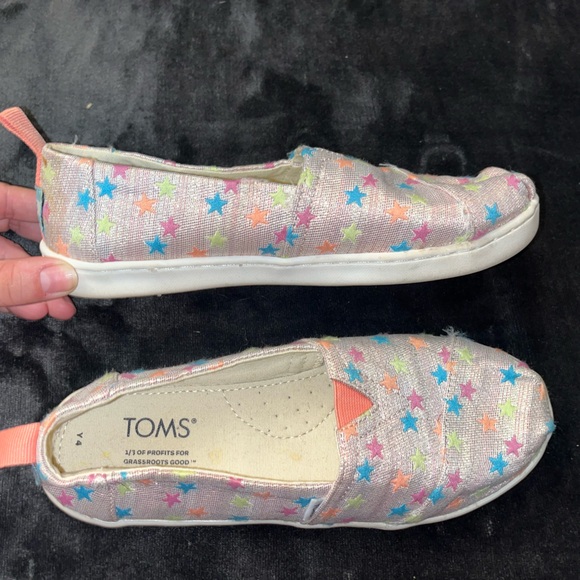 Big Girls TOMS Alpargata shoes Pink Glimmer Stars, size youth 4 - Picture 7 of 9